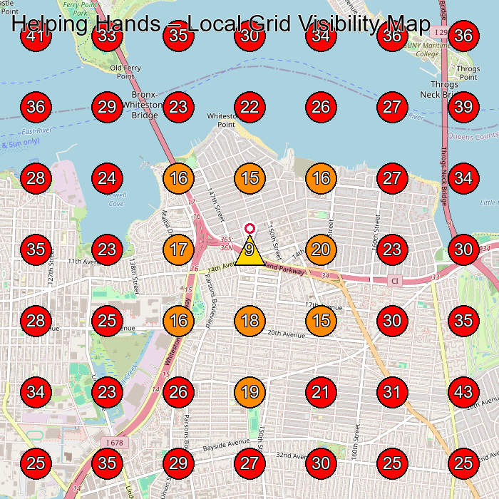 Helping Hands GeoGrid visibility map for House Cleaning Service in Queens